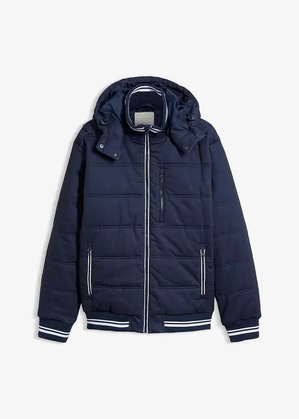 Steppjacke mit abnehmbarer Kapuze in blau von vorne - bonprix