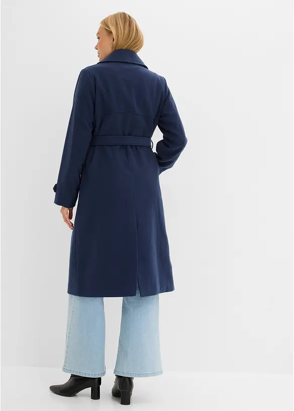 Winter-Trenchcoat in Wolloptik in blau von hinten (Totalaufnahme) - bonprix