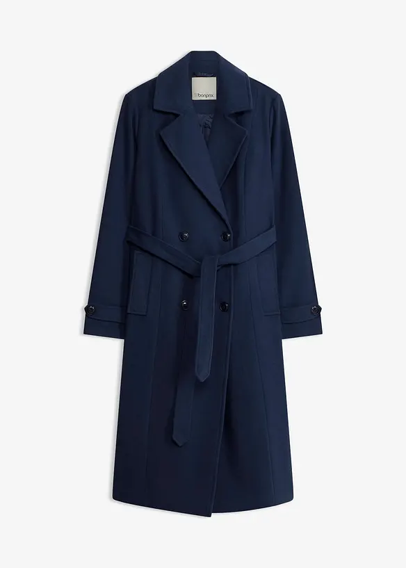 Winter-Trenchcoat in Wolloptik in blau von vorne - bonprix