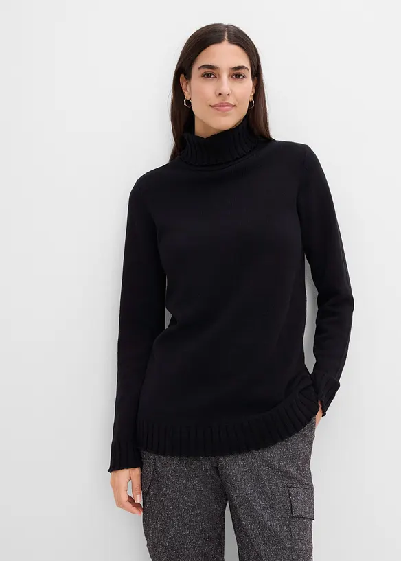 Rollkragenpullover aus Bio-Baumwolle in schwarz von vorne (im Anschnitt) - bonprix