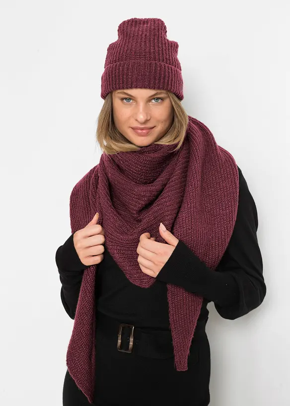 Strickset Schal und Mütze (2-tlg. Set) in rot von vorne (im Anschnitt) - bonprix