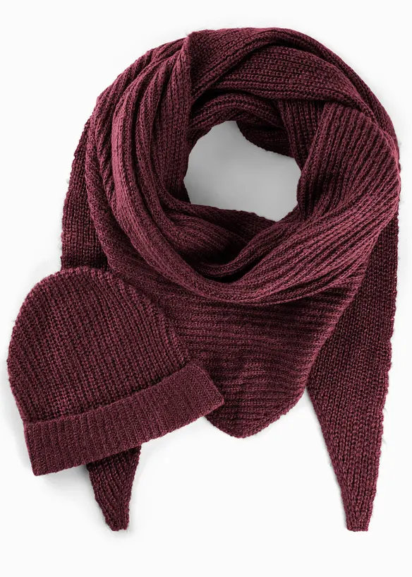 Strickset Schal und Mütze (2-tlg. Set) in rot von vorne - bonprix