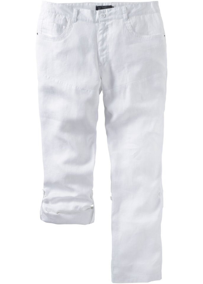 Regular Fit Leinenhose mit Turn-Up Straight in weiß von vorne - bpc selection