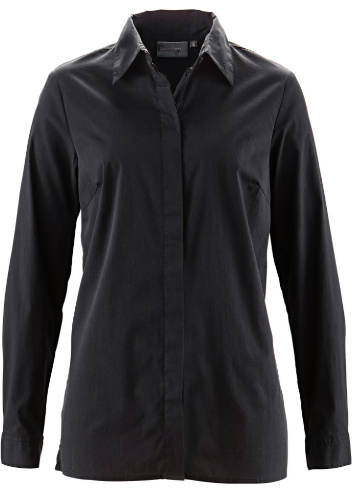 Long-Stretch-Bluse in schwarz von vorne - bpc selection