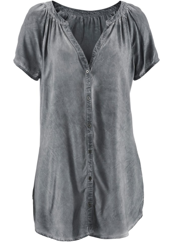 Cold-dyed-Bluse aus Bio-Baumwolle, Kurzarm in grau von vorne - bpc bonprix collection