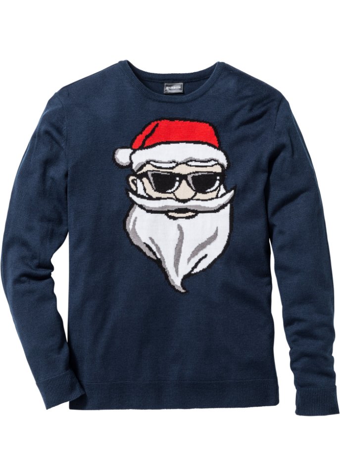 Pullover mit Weihnachtsmotiv in blau von vorne - RAINBOW
