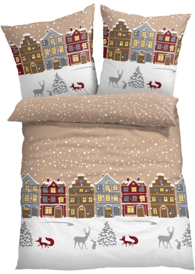 Bettwäsche mit winterlichem Design in beige - bpc living bonprix collection