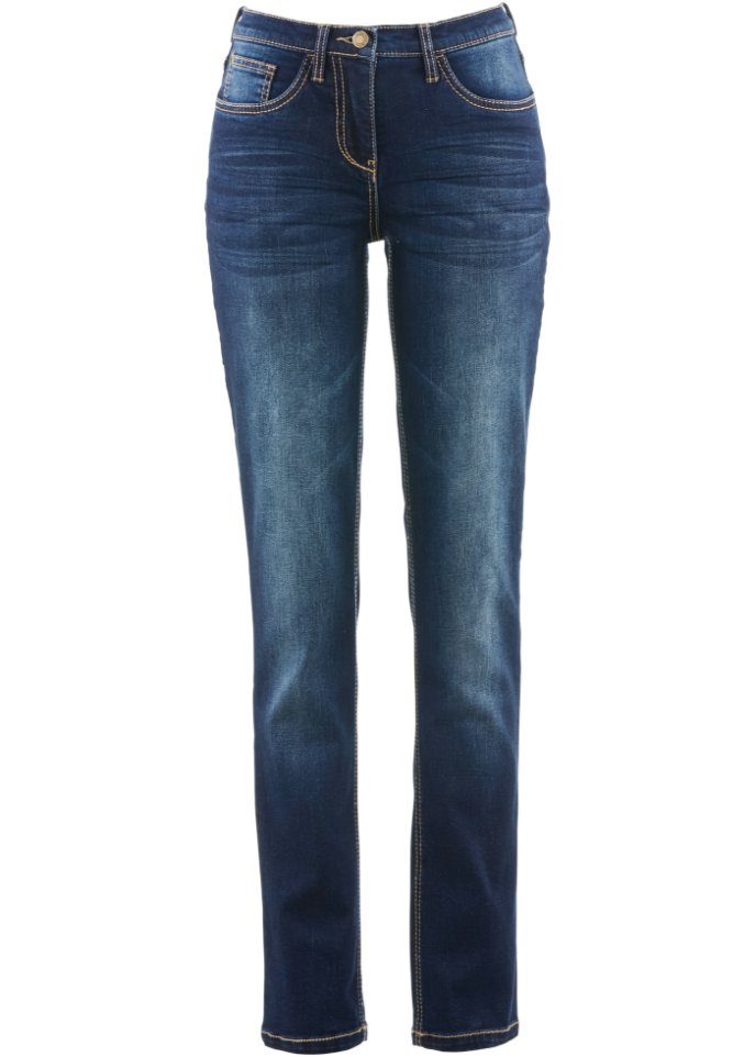 Straight Jeans Mid Waist, Stretch    in blau von vorne - John Baner JEANSWEAR
