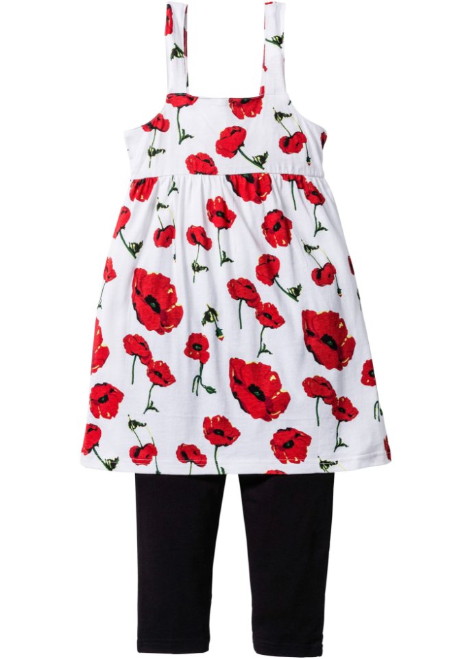 Mädchen Kleid und 3/4 Leggings (2-tlg.Set) mit Bio-Baumwolle in rot von vorne - bpc bonprix collection