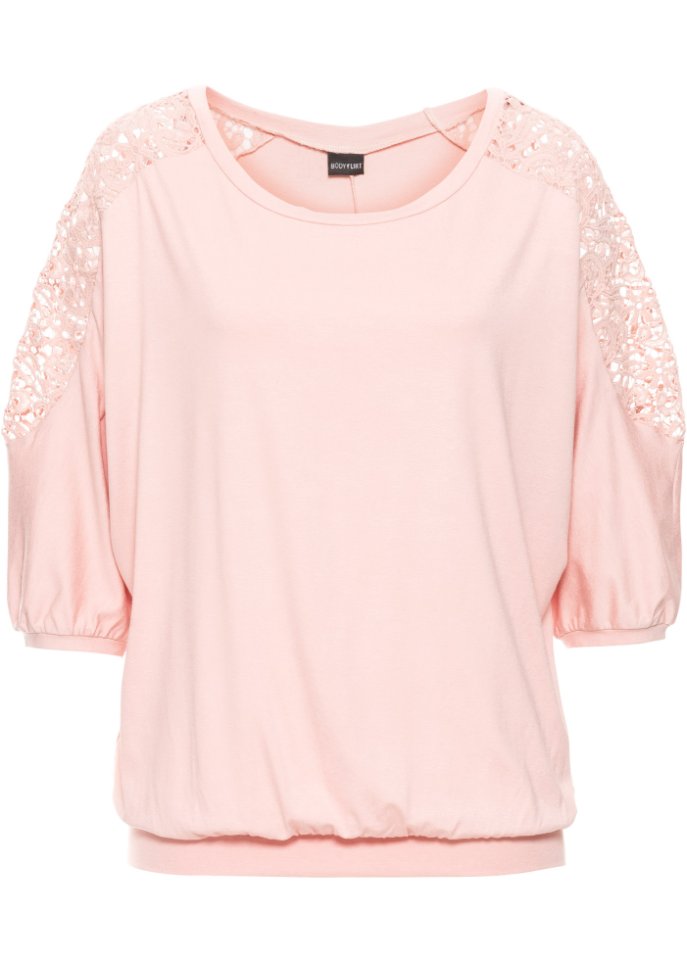 Oversize-Shirt mit Spitze in rosa von vorne - BODYFLIRT