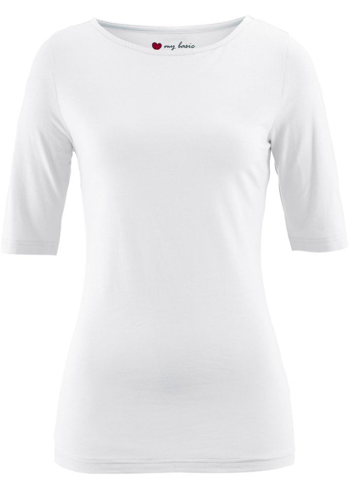 U-Boot-Ausschnitt-Shirt in weiß von vorne - bpc bonprix collection