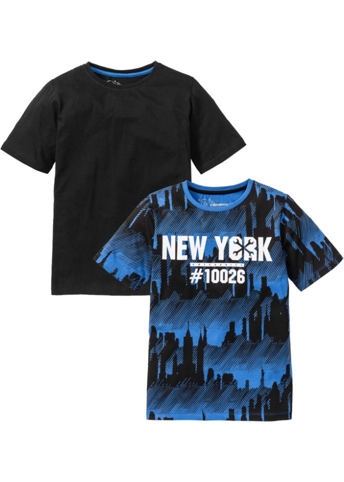 Jungen T-Shirt aus  Bio-Baumwolle (2er Pack) in blau von vorne - bpc bonprix collection