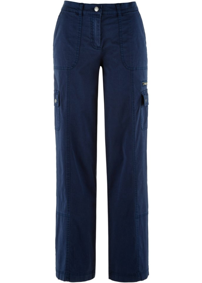 Cargo Jeans, Mid Waist, lang  in blau von vorne - bpc bonprix collection