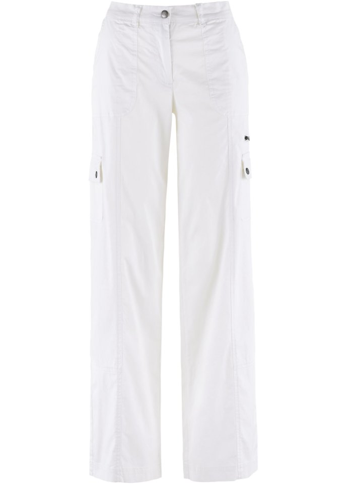 Cargo Jeans, Mid Waist, lang  in weiß von vorne - bpc bonprix collection