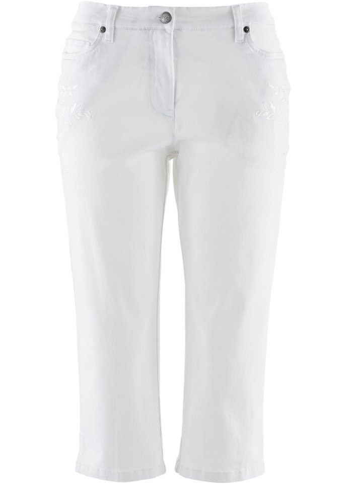 Slim Fit Jeans, Mid Waist, cropped in weiß von vorne - bpc bonprix collection