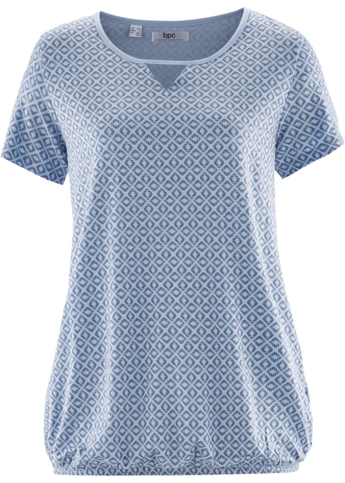 Shirt mit Gummizug, Kurzarm in blau von vorne - bpc bonprix collection