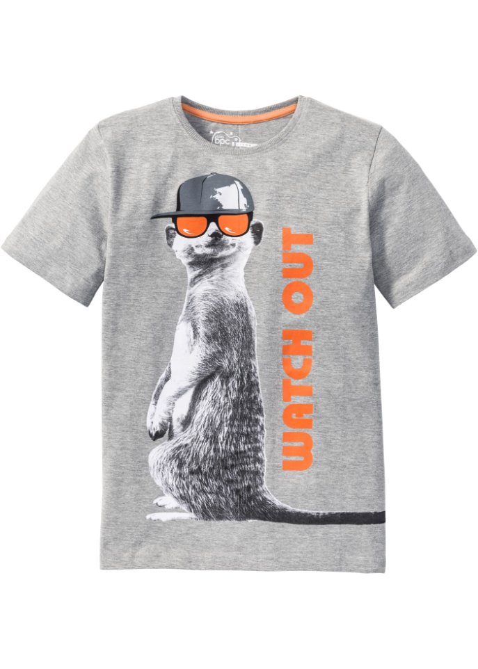 Jungen T-Shirt mit coolem Druck aus Bio-Baumwolle in grau von vorne - bpc bonprix collection