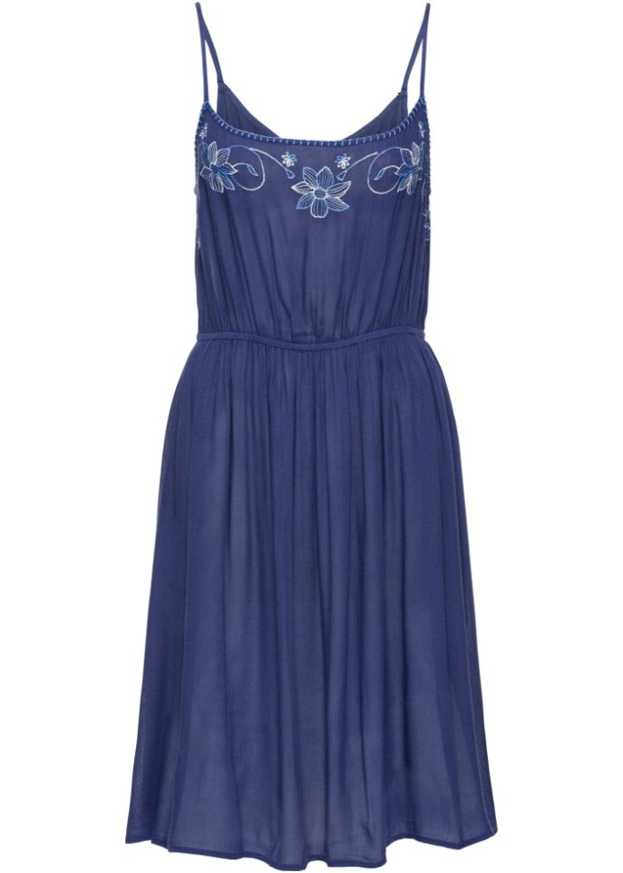 Kleid mit Stickereien in blau von vorne - BODYFLIRT