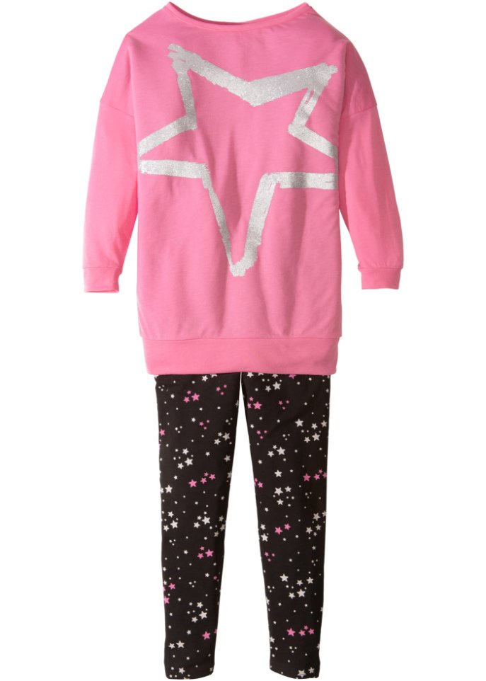 Mädchen Longshirt + Leggings (2-tlg. Set) in pink von vorne - bpc bonprix collection