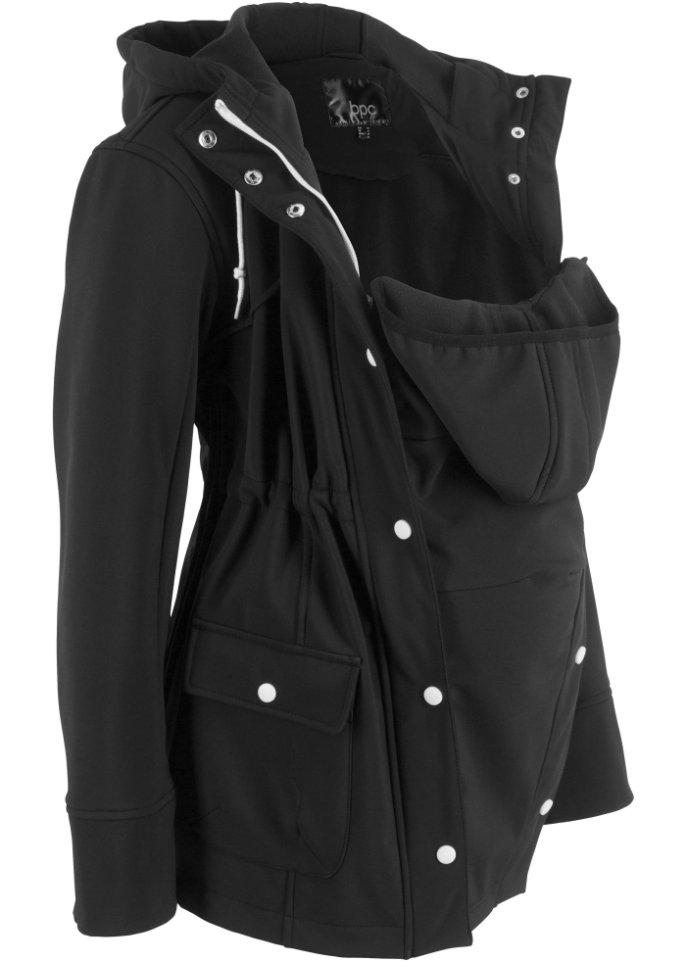 Softshell-Tragejacke / Softshell-Umstandsjacke in schwarz von vorne - bpc bonprix collection
