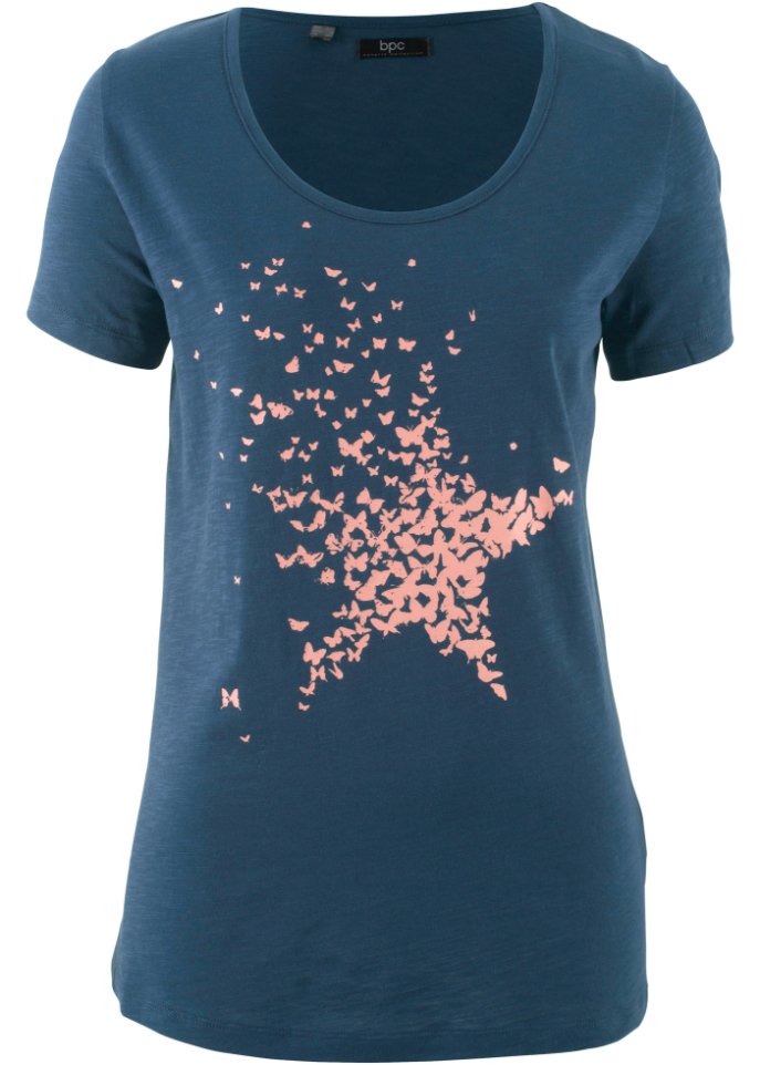 Flammgarn-Shirt aus Bio-Baumwolle, kurzarm in blau von vorne - bpc bonprix collection