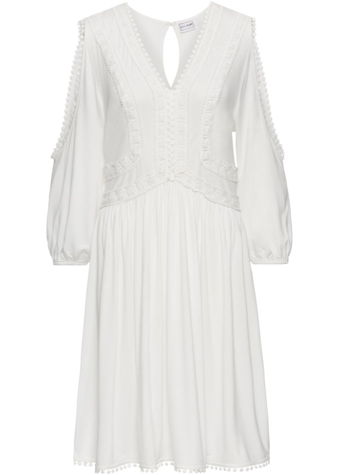 Jerseykleid mit Cut-Outs und Spitzendetail in weiß von vorne - BODYFLIRT