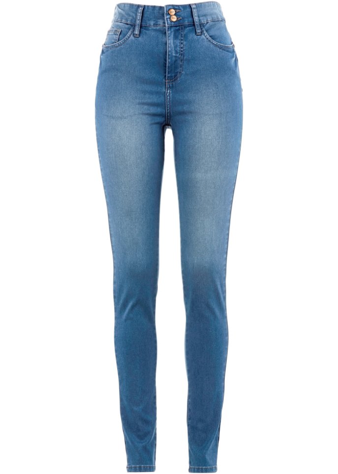 Super-Stretch-Highwaist-Jeans in blau von vorne - bpc bonprix collection