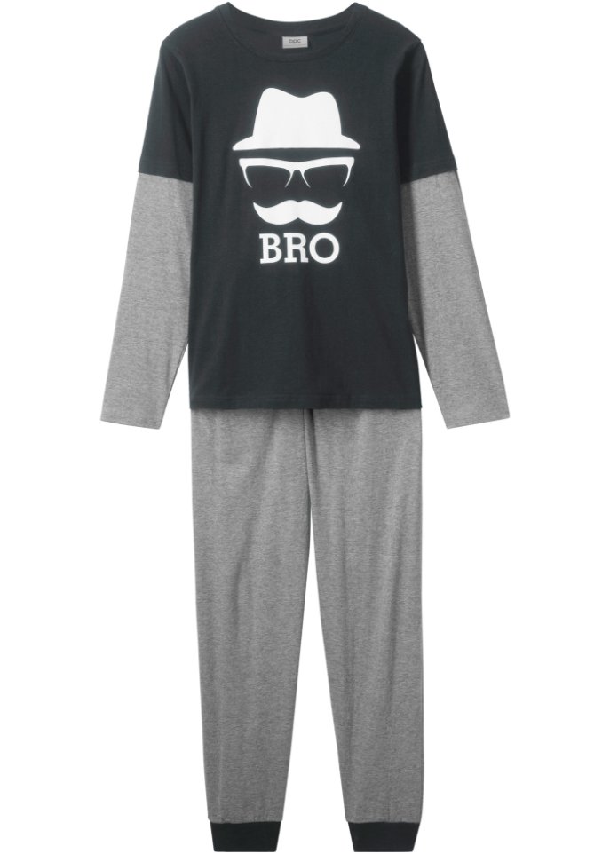 Pyjama (2-tlg.) in grau von vorne - bpc bonprix collection