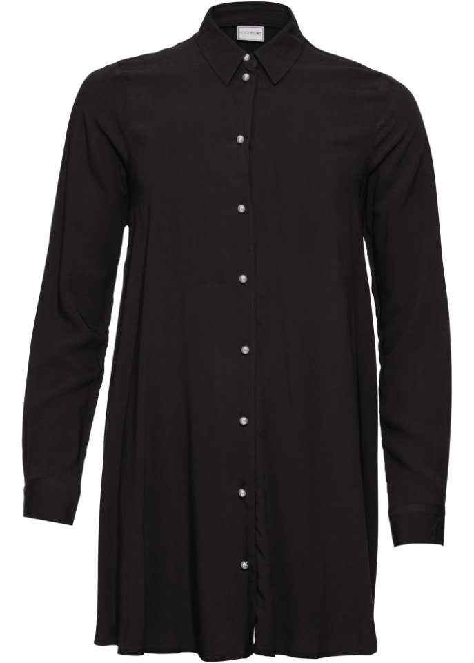 Bluse mit Perlenknopfleiste in schwarz von vorne - BODYFLIRT