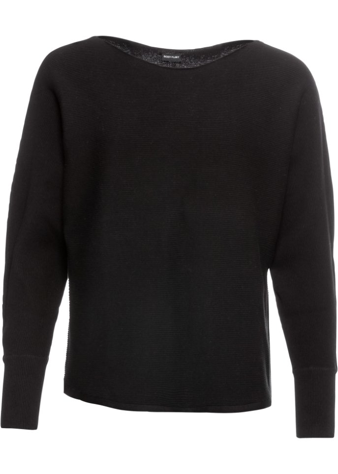Oversize-Ripp-Pullover in schwarz von vorne - BODYFLIRT