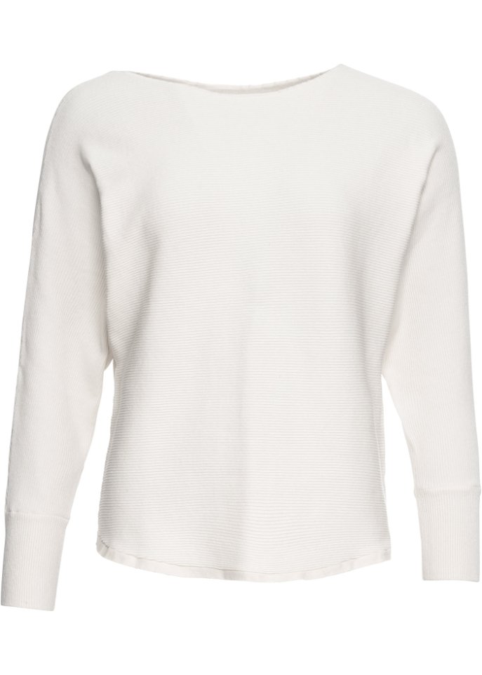 Oversize-Ripp-Pullover in weiß von vorne - BODYFLIRT