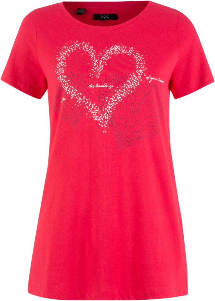 Shirt mit Herzdruck aus Bio-Baumwolle, kurzarm in rot von vorne - bpc bonprix collection