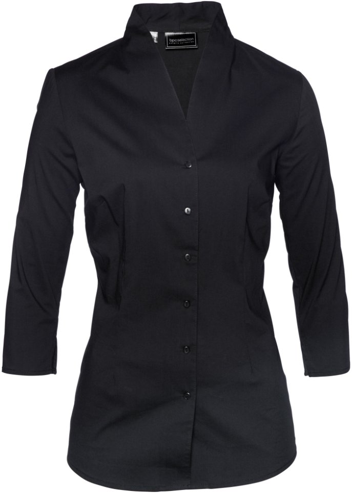 Elegante Bluse mit Stehkragen » Farbe: Schwarz, Größe: 44