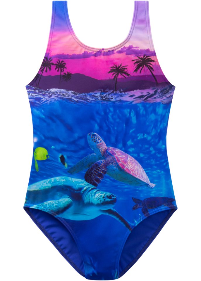 Mädchen Badeanzug aus recyceltem Polyamid  in lila von vorne - bpc bonprix collection