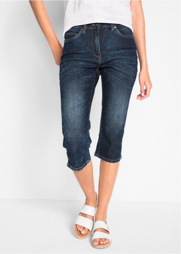 blau | bonprix Teilgummibund Capri-Jeans - mit - Damen Schöne