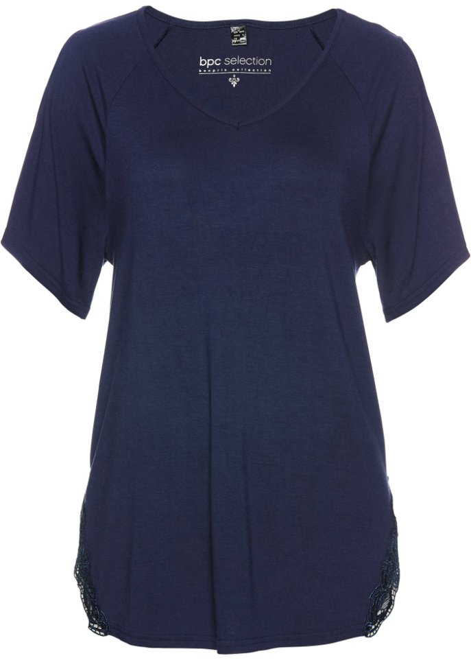 Cold-Shoulder-Shirt  in blau von vorne - bpc selection