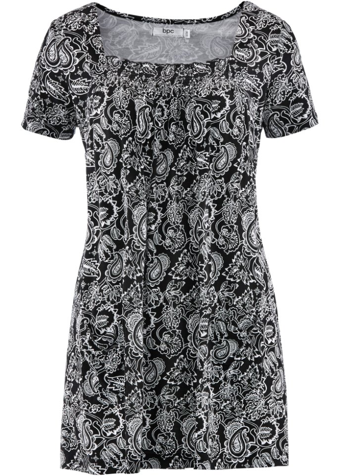 Shirt-Tunika, Kurzarm in schwarz von vorne - bpc bonprix collection