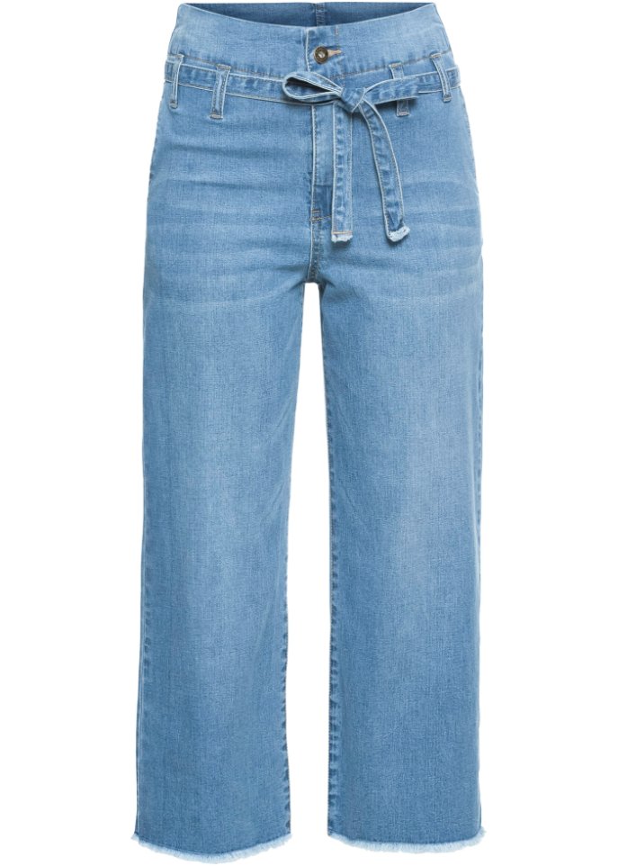 Jeans-Culotte mit Gürtel in blau von vorne - RAINBOW