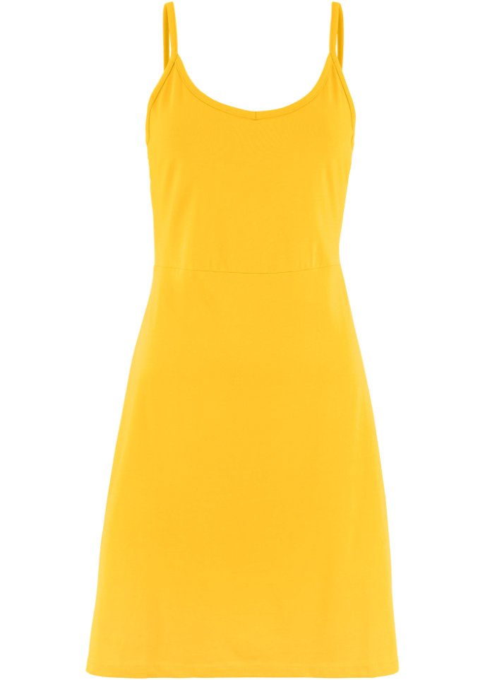 Sommer-Jersey-Kleid mit verstellbaren Trägern in gelb von vorne - bpc bonprix collection