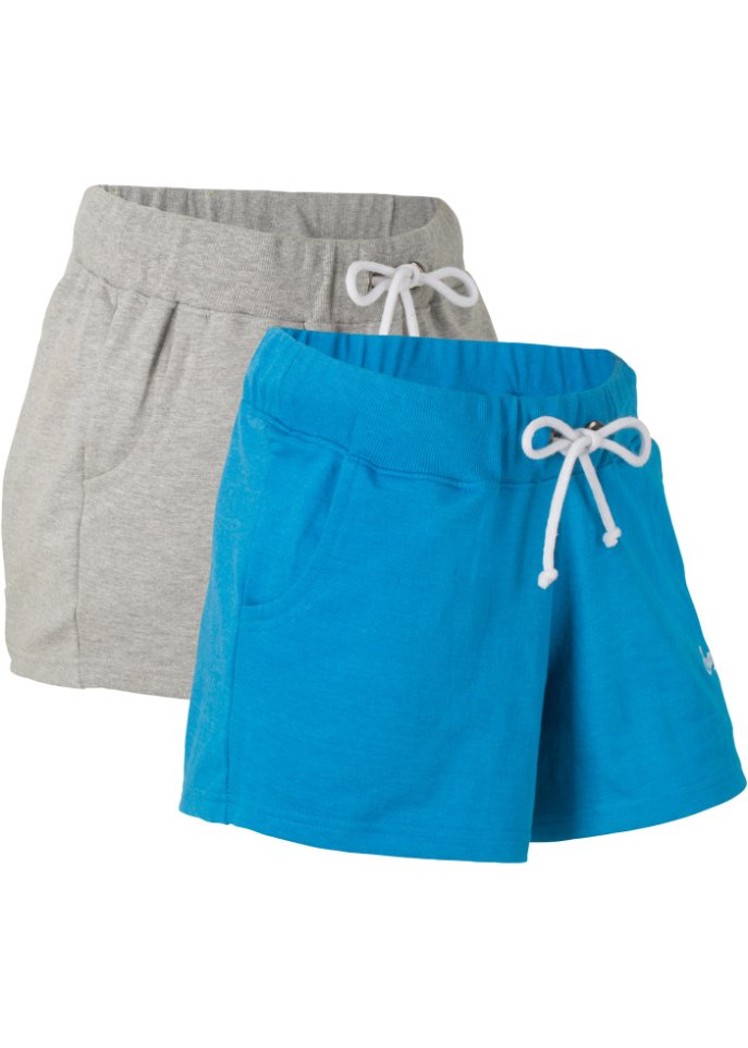 Sweat-Shorts (2er Pack), kurz in blau von vorne - bpc bonprix collection