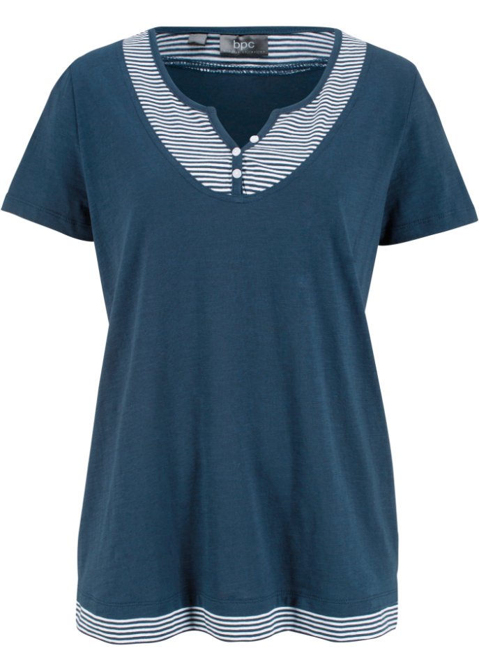 2 in 1 Shirt aus Bio-Baumwolle, kurzarm in blau von vorne - bpc bonprix collection