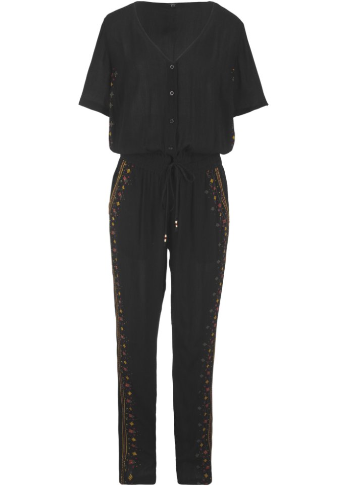 Bedruckter Jumpsuit in Krepp-Qualität in schwarz von vorne - bpc bonprix collection