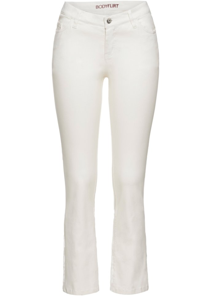 Knöchelfreie Stretch-Hose mit Stickerei in weiß von vorne - BODYFLIRT