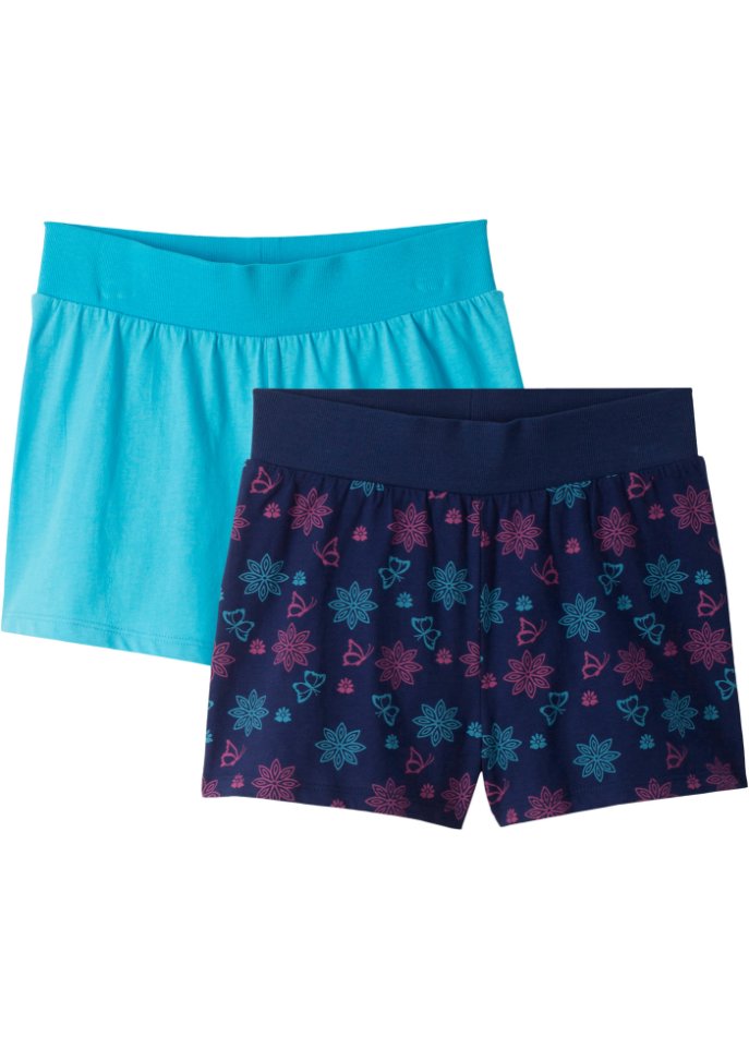 Mädchen Shorts (2er-Pack) aus Bio-Baumwolle in blau von vorne - bpc bonprix collection