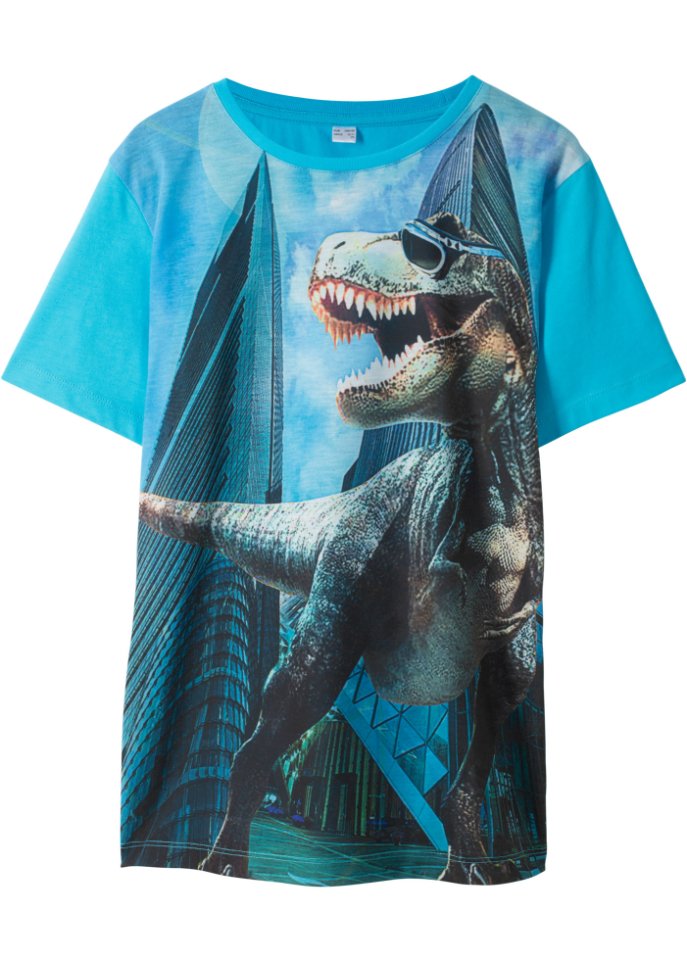 Jungen T-Shirt mit Dinodruck in blau von vorne - bpc bonprix collection