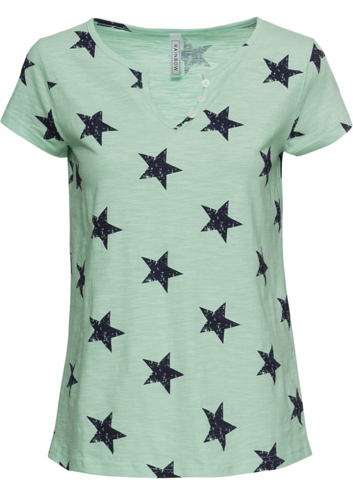 Shirt mit Sternen in grün von vorne - RAINBOW