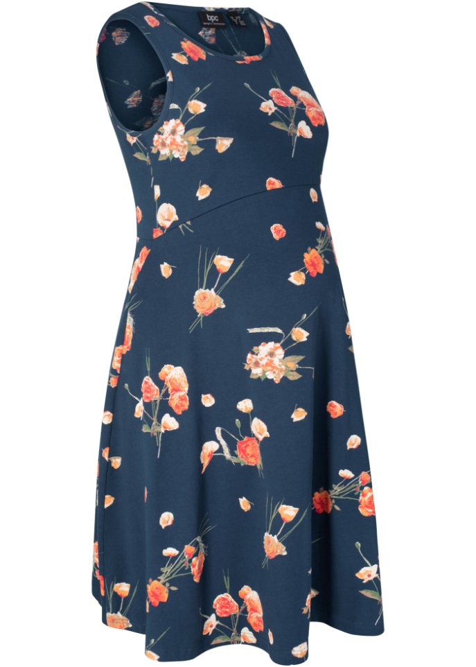 Jersey-Umstandskleid mit Blumendruck in blau von der Seite - bpc bonprix collection