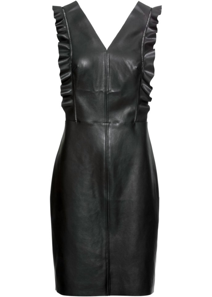 Lederimitat-Kleid in schwarz von vorne - BODYFLIRT