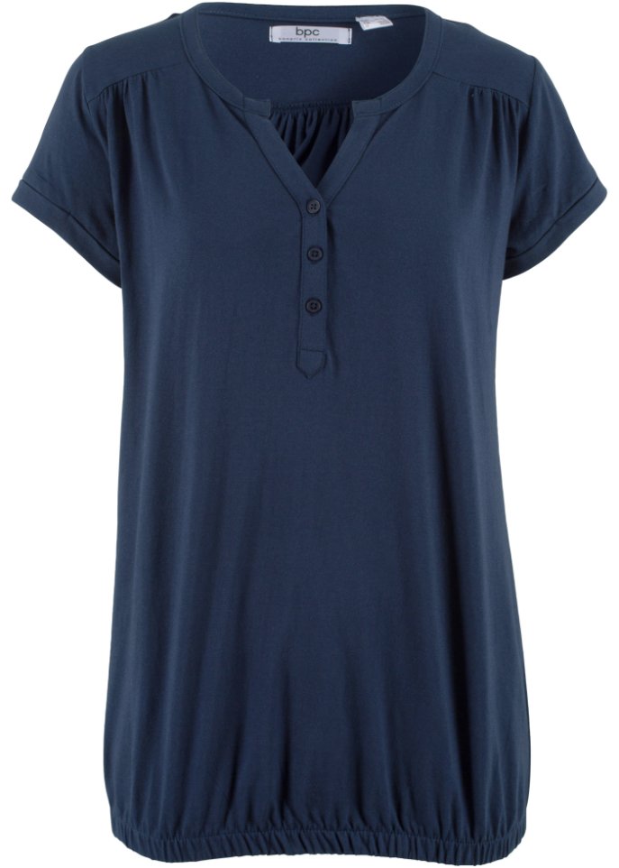 Baumwoll-Shirt, Kurzarm in blau von vorne - bpc bonprix collection