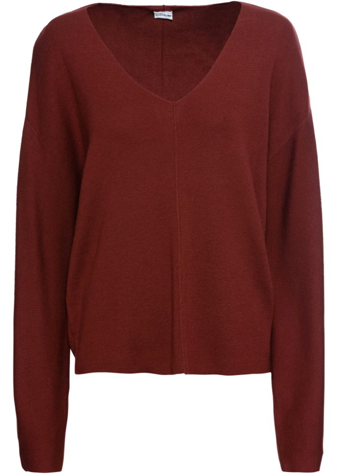 Oversize-Pullover in rot von vorne - BODYFLIRT